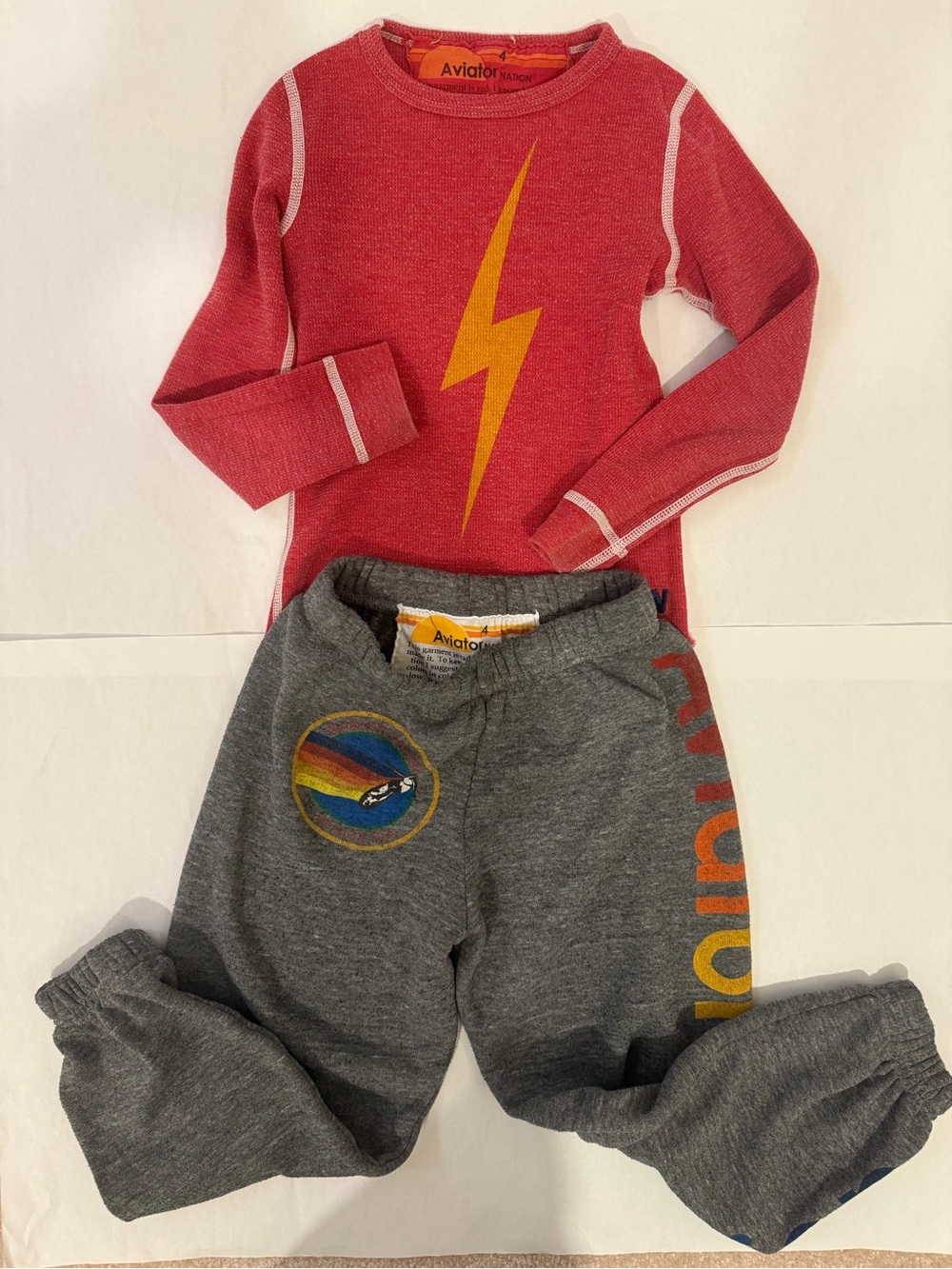 Aviator Nation Red Lightning Top with Gray Logo Joggers